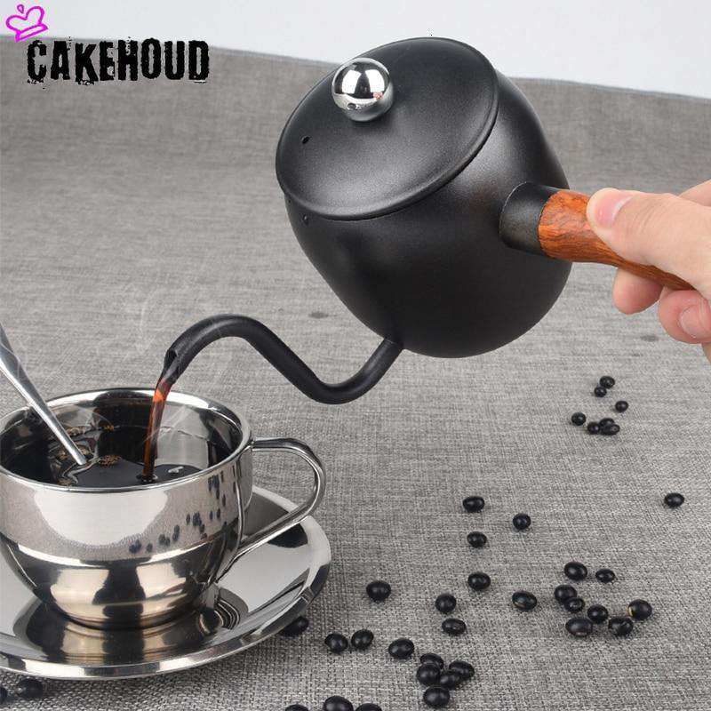 500ml Stainless Steel Hand Coffee Pot Turkish Wooden Handle Drip Type Long Mouth Pot Italian Concentrated Mocha Coffee Pot - Gustobene