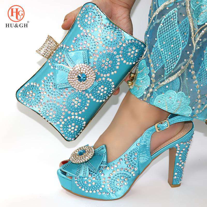 Latest Design Italian Shoes with Matching Bags Set Decorated with Rhinestone African Shoes for Women High Heels Party Pumps