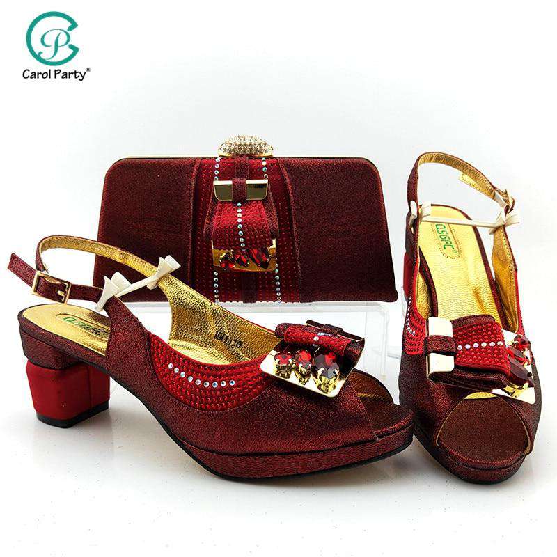 Latest Italian Fashion Shoes Matching Bag With Rhinestone Shoes And Bags  Set Red
