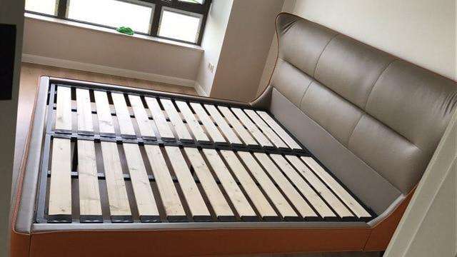 Italian designer leather king queen size bed frame design metal leg square bed for bedroom furniture - Gustobene