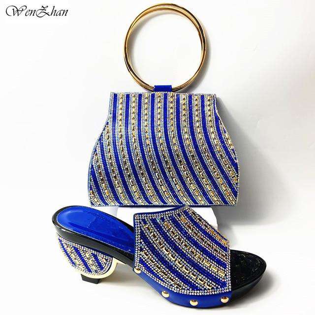 Newest Fashion Italian shoes and bag set wholesale Sky blue color for wedding shoes and matching purse 38-42 WENZHAN 912-30
