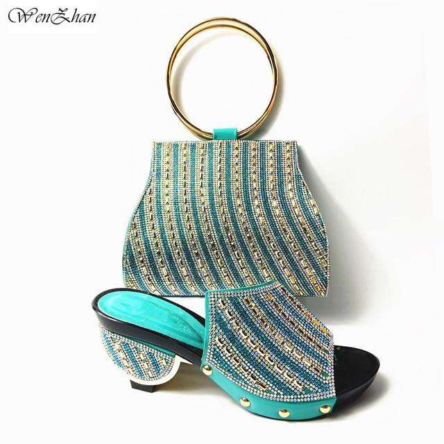 Newest Fashion Italian shoes and bag set wholesale Sky blue color for wedding shoes and matching purse 38-42 WENZHAN 912-30