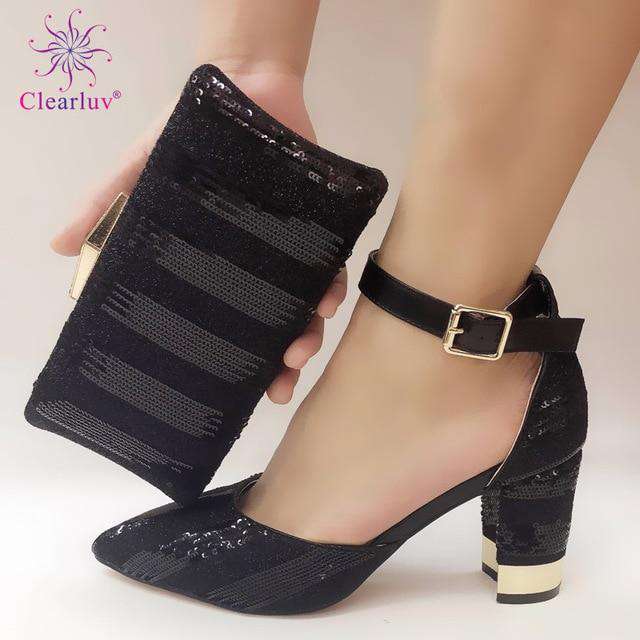 Sliver shining crystal Italian shoes with matching bag lady matching shoe and bag Sets Italy African shoes and bag set for party