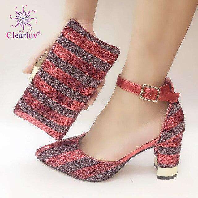 Sliver shining crystal Italian shoes with matching bag lady matching shoe and bag Sets Italy African shoes and bag set for party