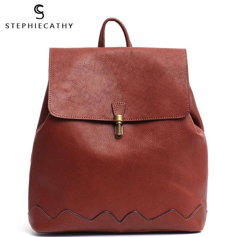 SC High Quality Italian Cow Leather Backpack For Women Fashion Girls School Bags Leather Flap Metal Lock Large Shoulder knapsack - Gustobene