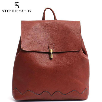 SC High Quality Italian Cow Leather Backpack For Women Fashion Girls School Bags Leather Flap Metal Lock Large Shoulder knapsack - Gustobene