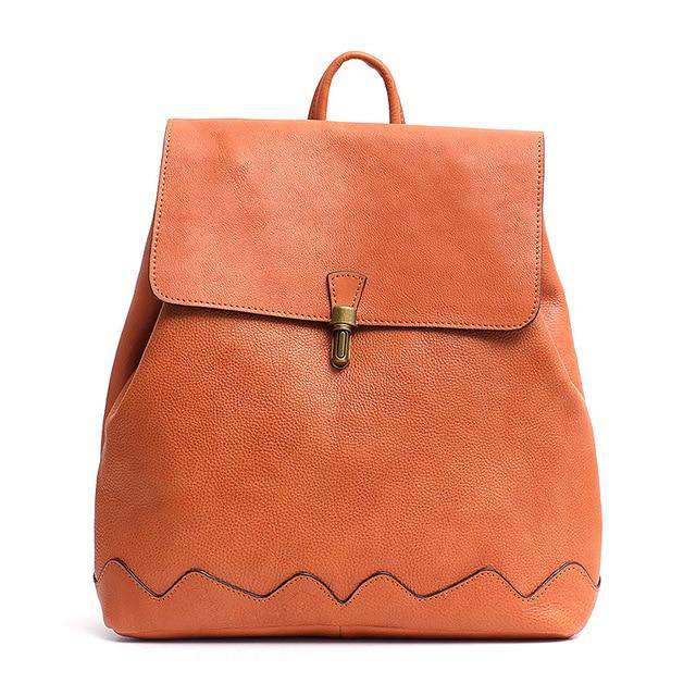 SC High Quality Italian Cow Leather Backpack For Women Fashion Girls School Bags Leather Flap Metal Lock Large Shoulder knapsack - Gustobene