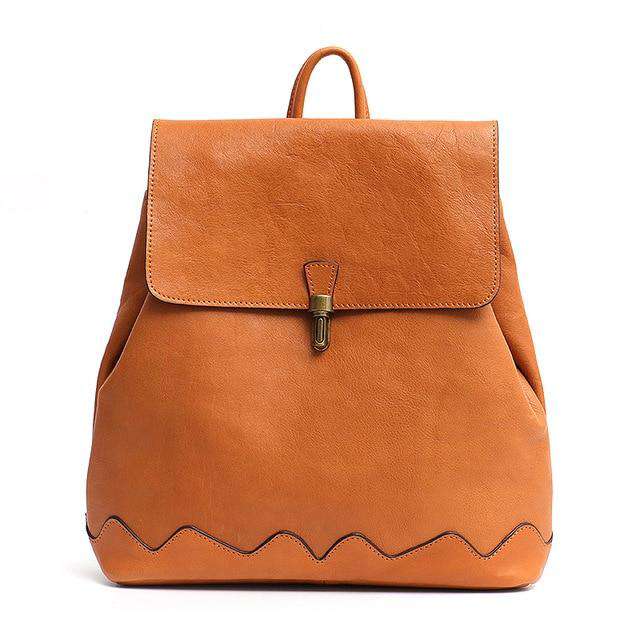 SC High Quality Italian Cow Leather Backpack For Women Fashion Girls School Bags Leather Flap Metal Lock Large Shoulder knapsack - Gustobene