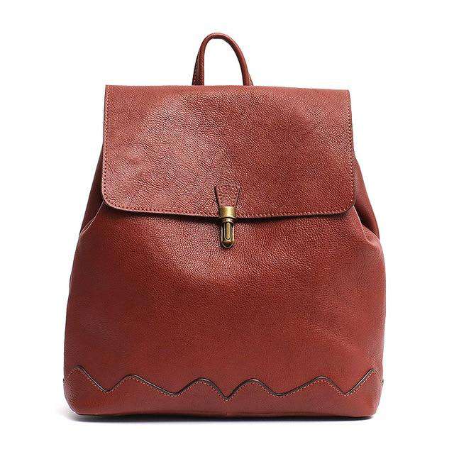 SC High Quality Italian Cow Leather Backpack For Women Fashion Girls School Bags Leather Flap Metal Lock Large Shoulder knapsack - Gustobene