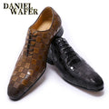 LUXURY ITALIAN LEATHER SHOES MEN NEW FASHION PLAID PRINTS LACE UP BLACK BROWN WEDDING OFFICE SHOES FORMAL OXFORD SHOES FOR MEN