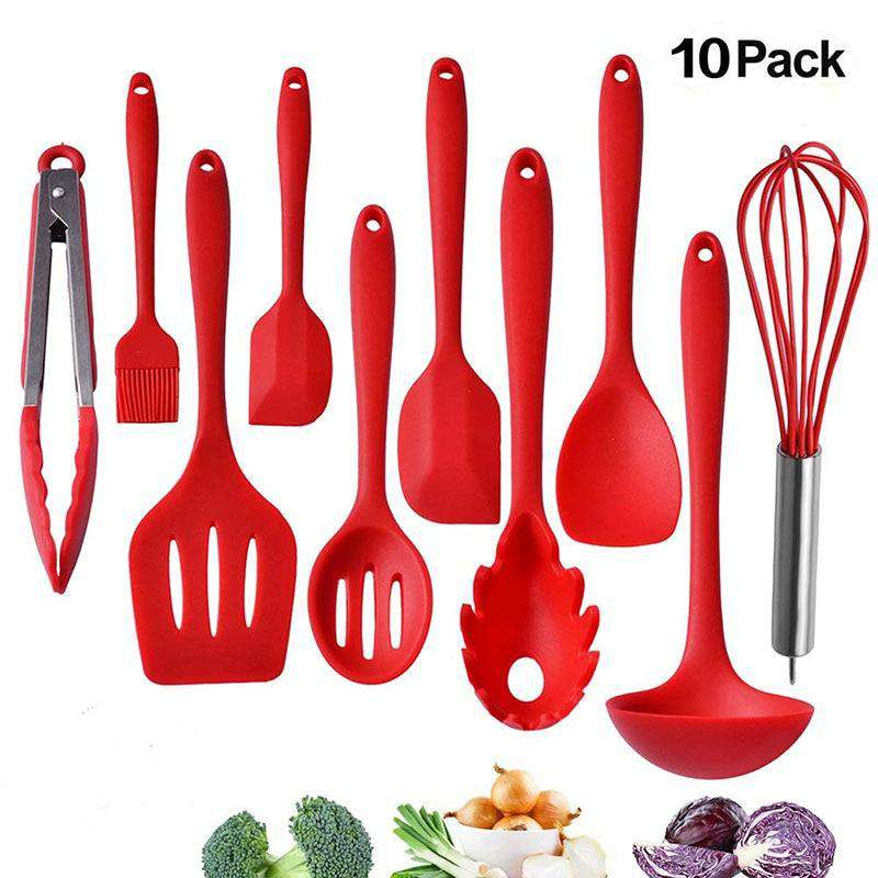 10pcs Non-Stick Kitchenware Silicone Heat Resistant Kitchen Cooking Utensils Baking Tool Cooking Tool Sets - Gustobene