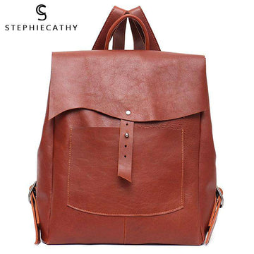 SC Women Italian Leather Backpack Vintage Retro Style Flap Buckle Large Shoulder Bags School Life Travel Holiday Knapsacks - Gustobene