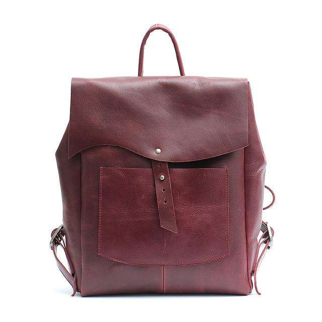 SC Women Italian Leather Backpack Vintage Retro Style Flap Buckle Large Shoulder Bags School Life Travel Holiday Knapsacks - Gustobene