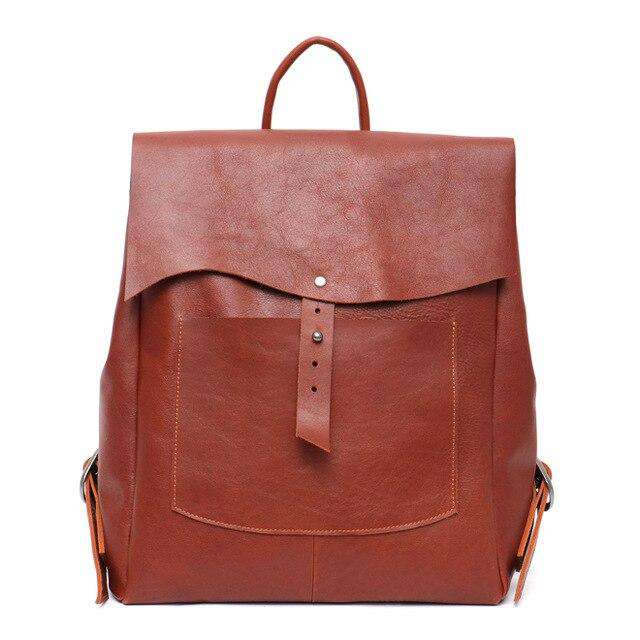 SC Women Italian Leather Backpack Vintage Retro Style Flap Buckle Large Shoulder Bags School Life Travel Holiday Knapsacks - Gustobene