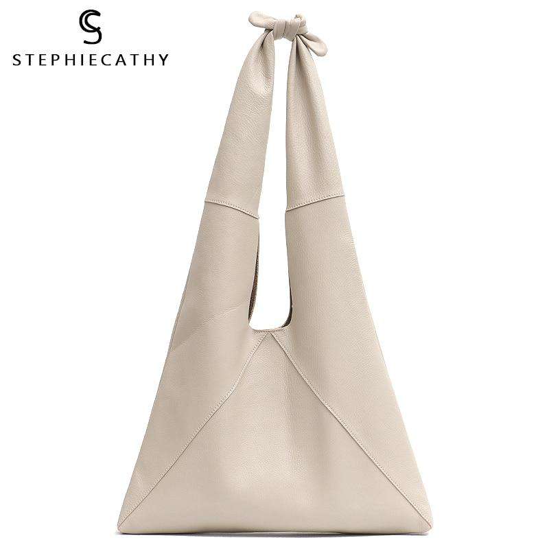 SC Knotted Handle Cow Leather Hobo Bag Femal High Quality Luxury Design Brand Genuine Italian Leather Big Women Shoulder Bags - Gustobene