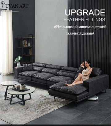 Cloth sofa down modern simple disposable wash ultra soft nordic black and white gray Italian minimalist light luxury sofa - Gustobene