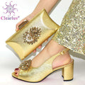 Latest ORANGE Shoe Italian Shoe and Bag Set for Party In Women Wedding Shoes Bride Cristal High Quality African Wedding Shoes