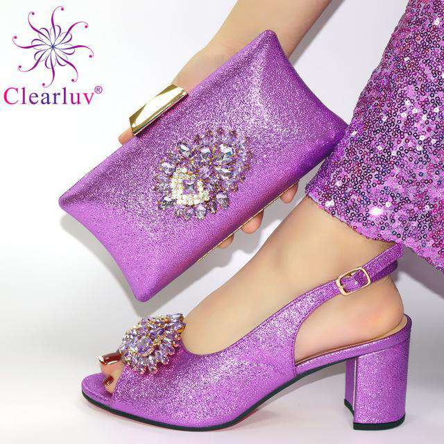 Latest ORANGE Shoe Italian Shoe and Bag Set for Party In Women Wedding Shoes Bride Cristal High Quality African Wedding Shoes