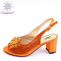 Latest ORANGE Shoe Italian Shoe and Bag Set for Party In Women Wedding Shoes Bride Cristal High Quality African Wedding Shoes