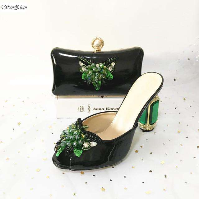 Wedding Red Italian High Heel Shoes And Bag Party Sets With Crystal Heels Luxurious Handbags Match Bags set 37-42 A911-29