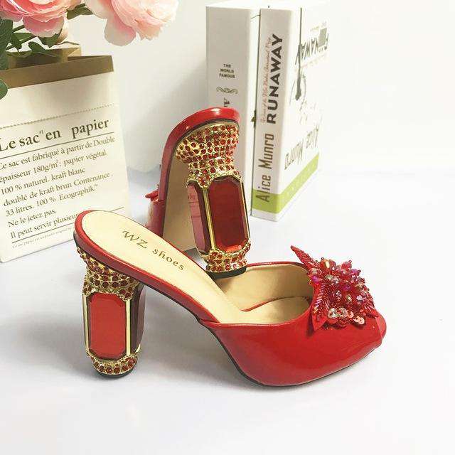 Wedding Red Italian High Heel Shoes And Bag Party Sets With Crystal Heels Luxurious Handbags Match Bags set 37-42 A911-29