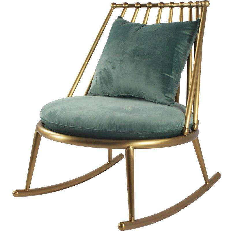Metal furniture lounge chair brass color living room stainless steel home single chair Italian fabric rocking chair light luxury