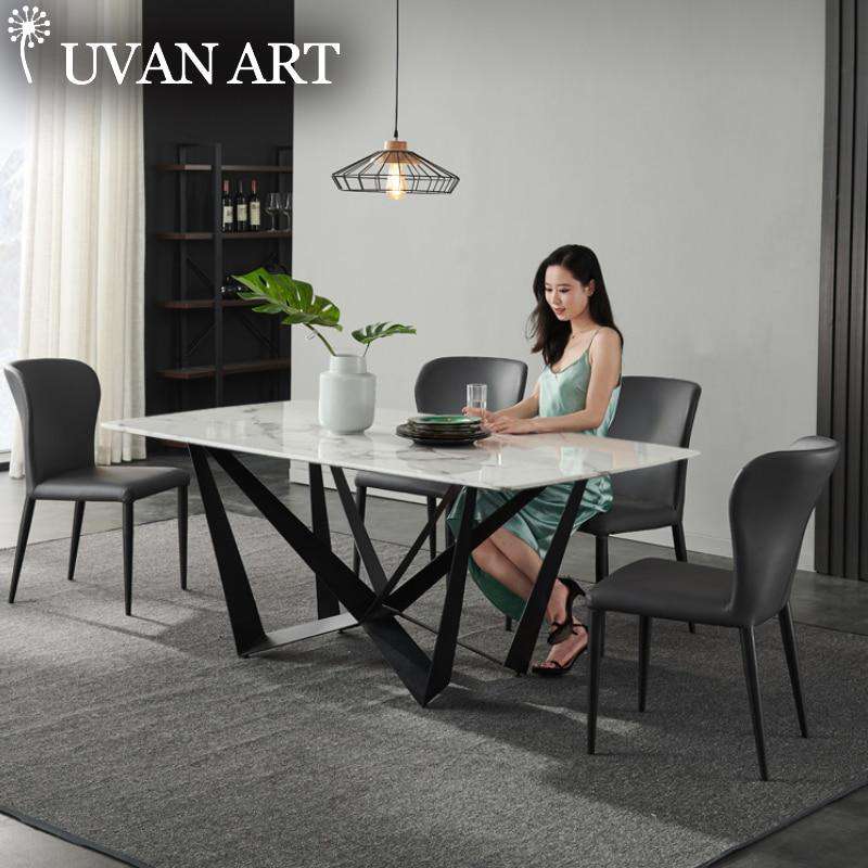 Marble dining table Italian minimalist light luxury one table four chairs modern simple wrought iron dining table combination - Gustobene