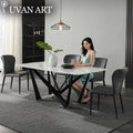 Marble dining table Italian minimalist light luxury one table four chairs modern simple wrought iron dining table combination - Gustobene