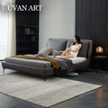 Tall bed Italian minimalist light luxury leather bed double 2 meters 2.2 large bed full leather gray bed modern minimalist - Gustobene