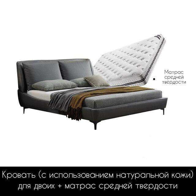 Tall bed Italian minimalist light luxury leather bed double 2 meters 2.2 large bed full leather gray bed modern minimalist - Gustobene