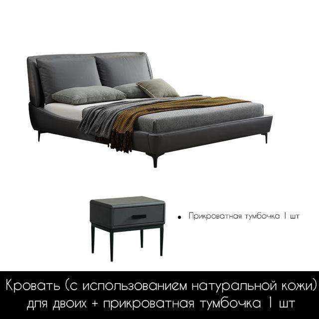 Tall bed Italian minimalist light luxury leather bed double 2 meters 2.2 large bed full leather gray bed modern minimalist - Gustobene