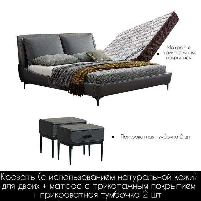 Tall bed Italian minimalist light luxury leather bed double 2 meters 2.2 large bed full leather gray bed modern minimalist - Gustobene