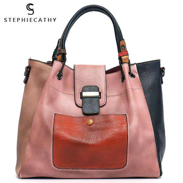 SC Retro Color Leather Patchwork Shoulder Bag Ladies Italian Leather Hobo Women Vintage Tote Female Crossbody&Messenger HandBag - Gustobene