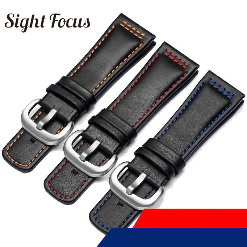 28mm Italian Calfskin Leather Watch Band for Seven Friday P1|P2 Black Belt Pin Buckle Replacement Watch Strap for Men Bracelet - Gustobene