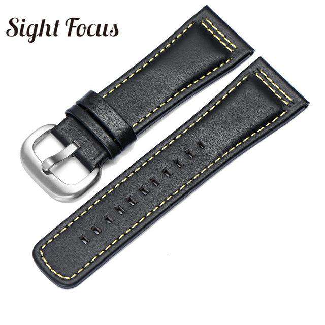 28mm Italian Calfskin Leather Watch Band for Seven Friday P1|P2 Black Belt Pin Buckle Replacement Watch Strap for Men Bracelet - Gustobene