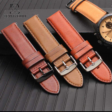 Italian leather watch belt Straight End Watch Band Women 4 Color Strap High Quality Leather Men's vintage watch chain 20 22mm - Gustobene