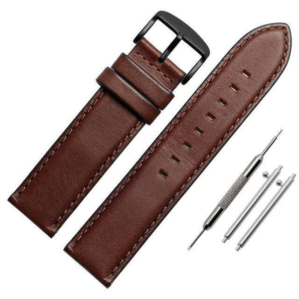 Italian leather watch belt Straight End Watch Band Women 4 Color Strap High Quality Leather Men's vintage watch chain 20 22mm - Gustobene