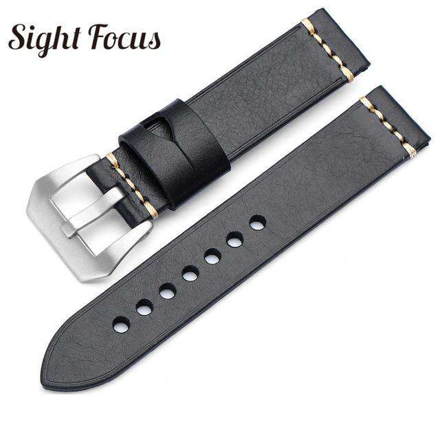 20mm 22mm 24mm 26mm Italian Calfskin Watchbands for Panerai Navy Blue Leather Strap Men's Watch Belts Sewn-in Tang Buckle Bands - Gustobene