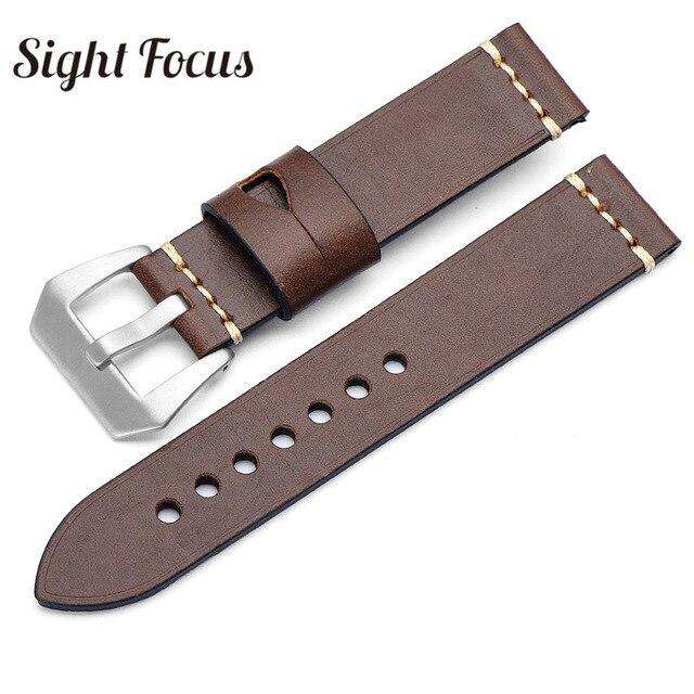 20mm 22mm 24mm 26mm Italian Calfskin Watchbands for Panerai Navy Blue Leather Strap Men's Watch Belts Sewn-in Tang Buckle Bands - Gustobene