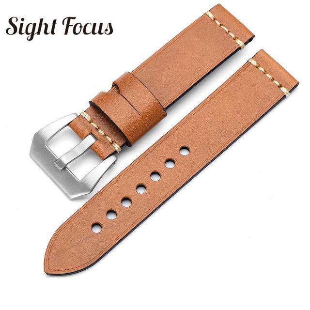 20mm 22mm 24mm 26mm Italian Calfskin Watchbands for Panerai Navy Blue Leather Strap Men's Watch Belts Sewn-in Tang Buckle Bands - Gustobene