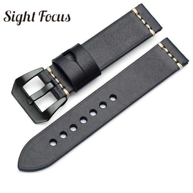 20mm 22mm 24mm 26mm Italian Calfskin Watchbands for Panerai Navy Blue Leather Strap Men's Watch Belts Sewn-in Tang Buckle Bands - Gustobene