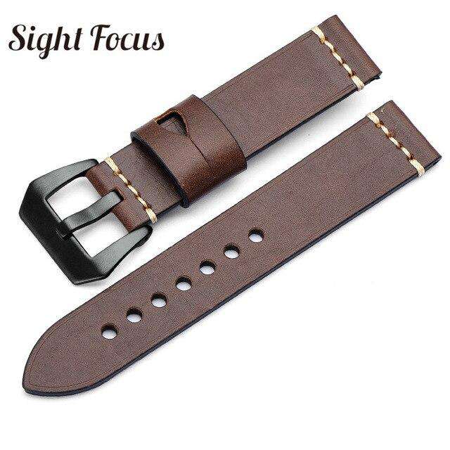 20mm 22mm 24mm 26mm Italian Calfskin Watchbands for Panerai Navy Blue Leather Strap Men's Watch Belts Sewn-in Tang Buckle Bands - Gustobene