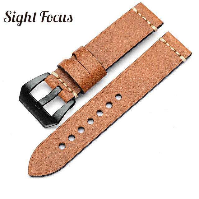 20mm 22mm 24mm 26mm Italian Calfskin Watchbands for Panerai Navy Blue Leather Strap Men's Watch Belts Sewn-in Tang Buckle Bands - Gustobene