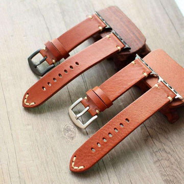 Italian Handmade Adapted watch4 5 For Apple Leather Watch Strap 42MM 44 Soft Skeleton-Skin Cattle - Gustobene