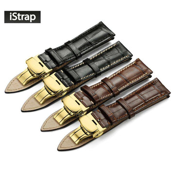 iStrap Fashion Italian Calf Leather Watchbands Soft Hand Stitched S/S Butterfly Clasp Bracelet Durable for Tissot IWC Casio - Gustobene