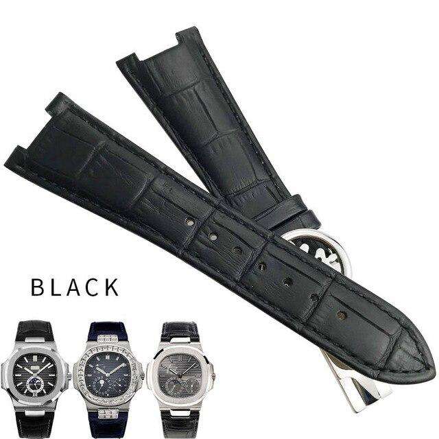 25mm Italian Cowhide Watch Strap Black Brown Blue Folding Buckle Leather Watchband Suitable for PATEK PHILIPPK Series Watch - Gustobene