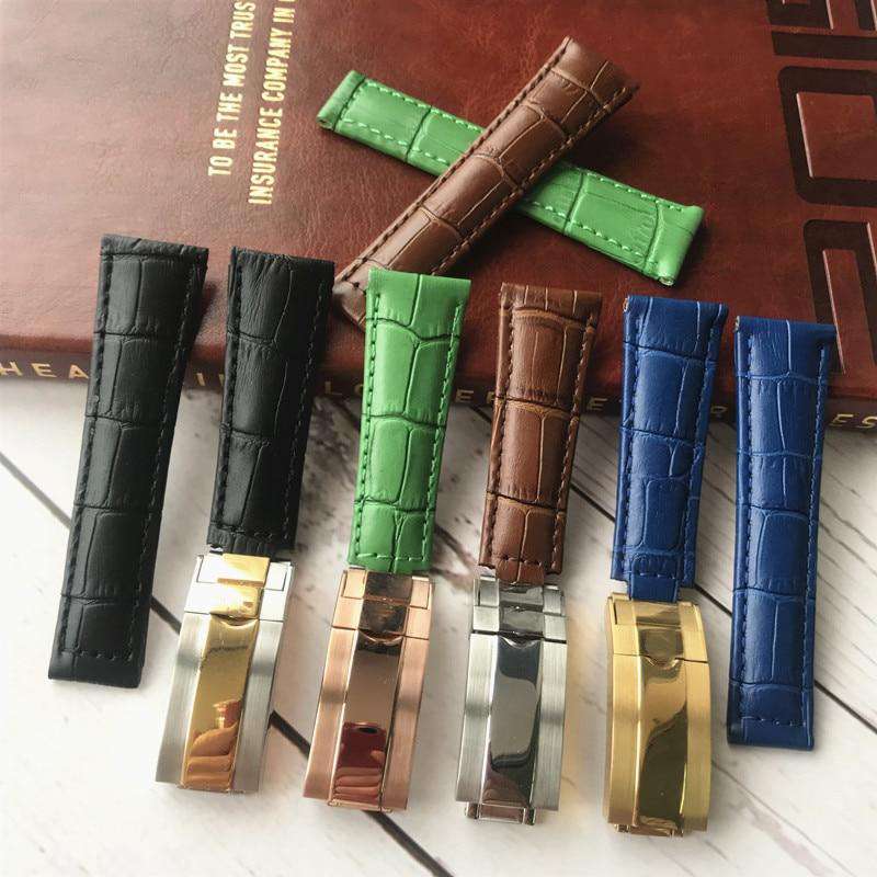 20mm Italian Cowhide Watch band Black Brown Green Leather Watchband for Role strap Daytona Submariner DEEPSEA GMT OYSTERFLEX - Gustobene