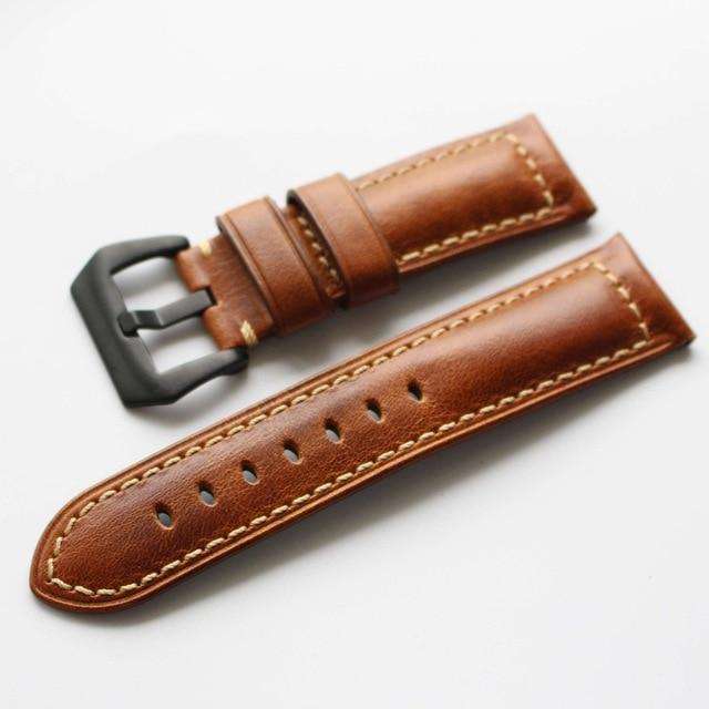 20mm 22mm 24mm 26mm Handmade Italian Brown Vintage Genuine Leather Watch Band Strap for panerai Men Watchband Strap for PAM - Gustobene