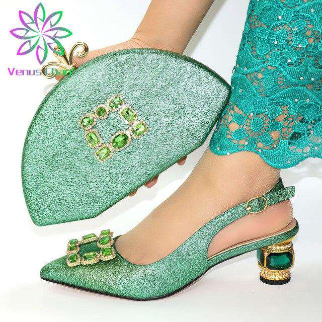 red Italian Ladies Shoe and Bag Set Decorated with Rhinestone Afircan Women Shoe and Bag To Match for Party