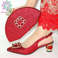 red Italian Ladies Shoe and Bag Set Decorated with Rhinestone Afircan Women Shoe and Bag To Match for Party